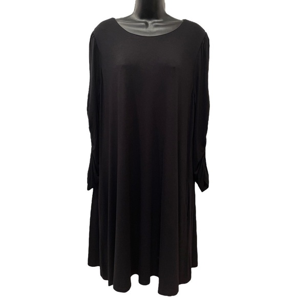 Cato Swing Dress Black Lined Pockets Gathered Sleeves Round Neck NWT Size XL - Picture 2 of 12